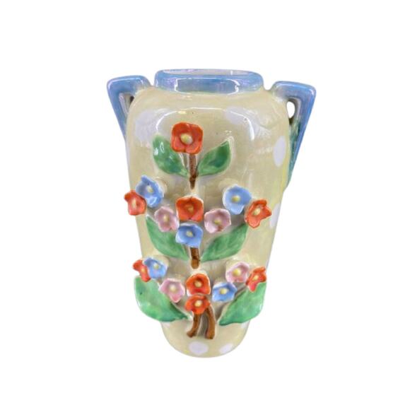 Vintage Hand Painted Lusterware 3D Floral Vase, Japan, 6" Tall - Picture 8 of 9